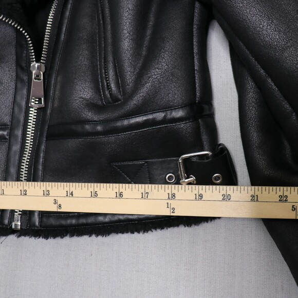 ZARA Aviator Biker Jacket Womens M Faux Leather Shearling Lined Moto Zip Black - Picture 13 of 16